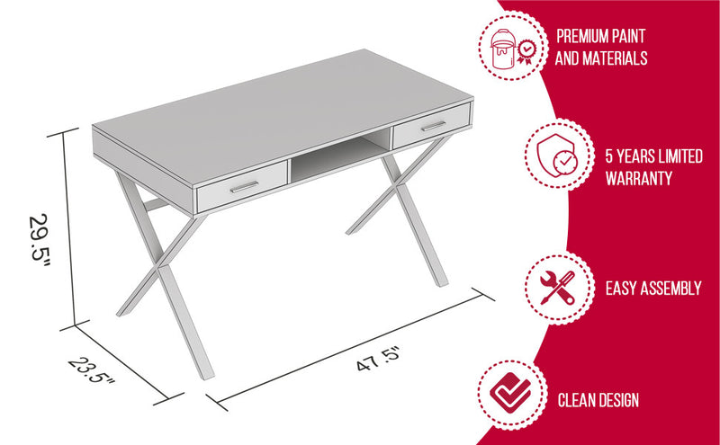 Bureau d’ordinateur de 47 po avec 2 tiroirs et 1 tablette - bois recyclé brun avec métal noir