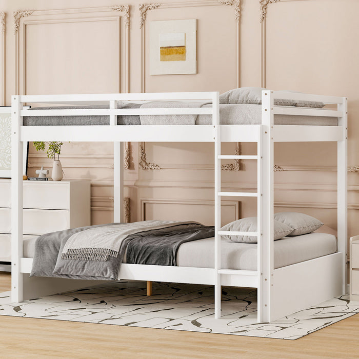 Lit superpose Ethan en bois massif format Queen avec echelle, gain de place, blanc
