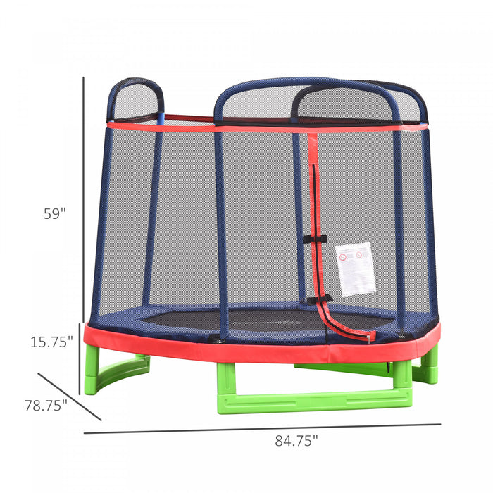 Outsunny Trampoline Pour Enfants De 2,1 M Avec Filet De Securite, Jouet De Gymnastique A Ressort Durable Avec Fermeture A Glissiere Robuste Et Revetement Rembourre, Rouge