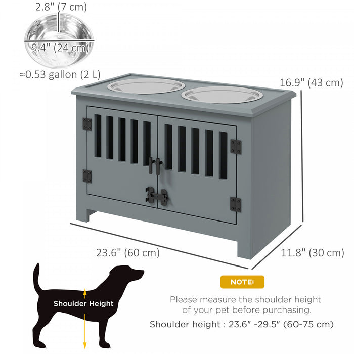 Pawhut Gamelles Surelevees Pour Chien, Mangeoire Surelevee Avec 2 Gamelles En Acier Inoxydable, Armoire De Rangement, Porte, Pour Chiens De Tres Grande Taille, Gris
