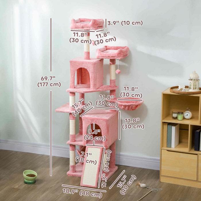 70\" Cat Tree with 2 Condos and Scratchers, Pink