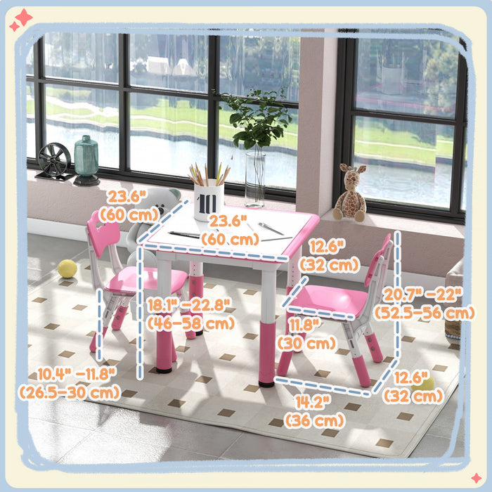 Qaba Ensemble Table Et Chaises Pour Enfants, 3 Pcs, Table Et Chaises Reglables En Hauteur Avec Rangement, Table D'activite, Pour Salle De Jeux, Creche, Salle De Classe, Ages De 18 Mois A 5 Ans, Rose