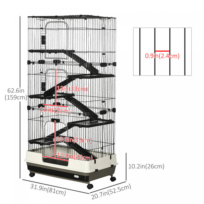 Cage Pour Lapins Ou Petits Animaux A 6 Niveaux Pawhut, Parfait Pour Le Membre De La Famille A Fourrure De Votre Enfant, 57,5\" H, Noir