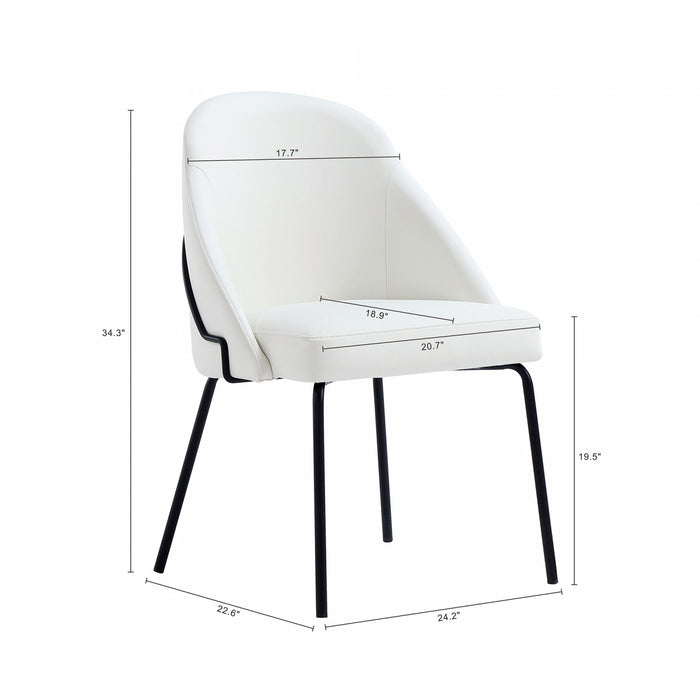 Chaise de salle a manger moderne Gracie en cuir vegetalien et metal, blanc et noir - Lot de 2