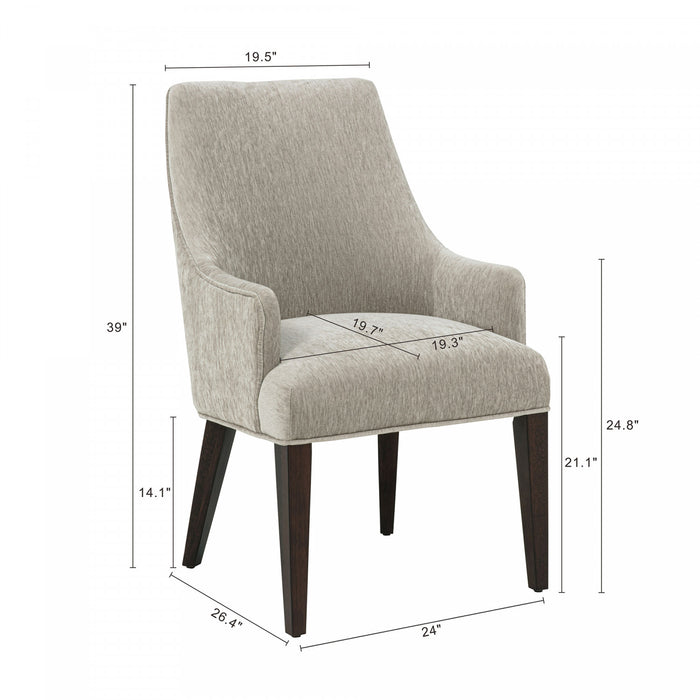 Fauteuil moderne Beever en bois et chenille taupe - Lot de 2