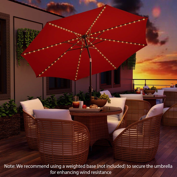 Costway Parasol de table de patio 10 FT avec 112 LED solaire, inclinaison avec manivelle, exterieur couleur vin