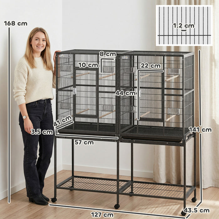 Cage pour Oiseaux 141 cm, Cage Voliere avec Support Roulant Detachable