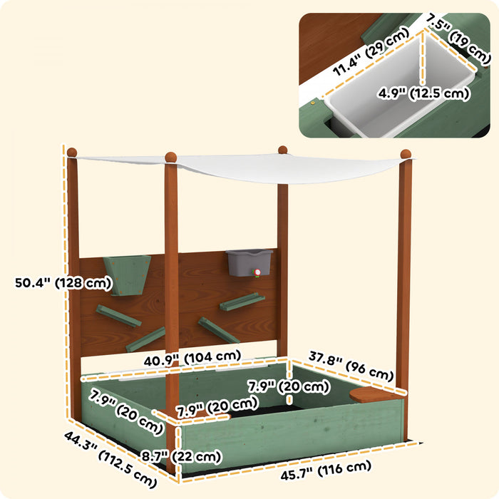 Qaba Bac a sable pour enfants avec auvent, mur de sable, doublure inferieure, bac a sable pour enfants en plein air pour pelouse, jardin, plage, pour 3 a 6 ans, 46\" x 44\" l x 50\"