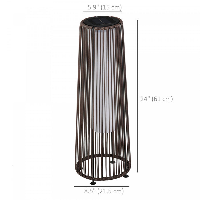Outsunny Lampe Solaire en Rotin 24\", Lampe d'Exterieur Automatique, Marron