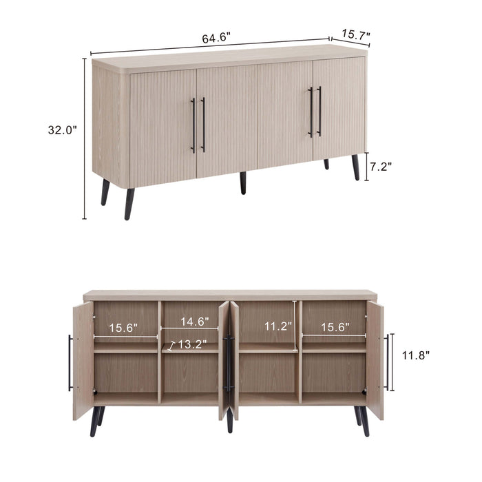 Buffet Jodie style milieu du siecle de 165 cm a rainures, chene blanchi
