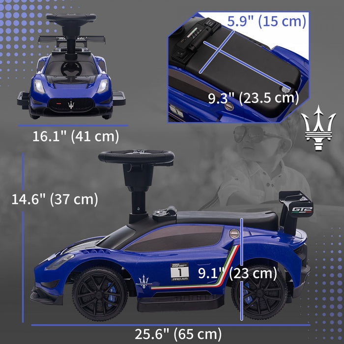Qaba Voiture Electrique Sous Licence Maserati Gt2 6 V Pour Enfants, Alimentee Par Batterie, Avec Rangement Sous Le Siege, Phares Led, Musique Mp3, Pour 18 A 60 Mois, Bleu