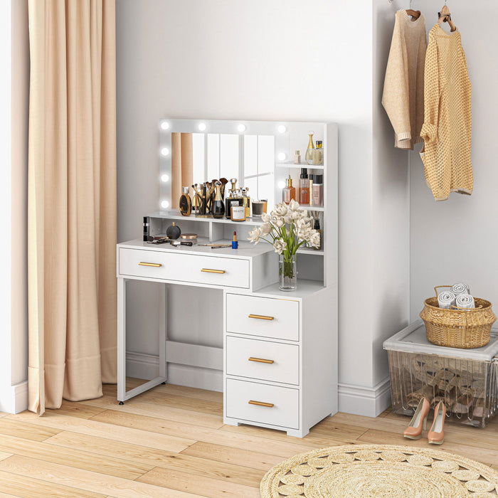 HOMCOM Coiffeuse, table de maquillage avec miroir et rangement, blanc