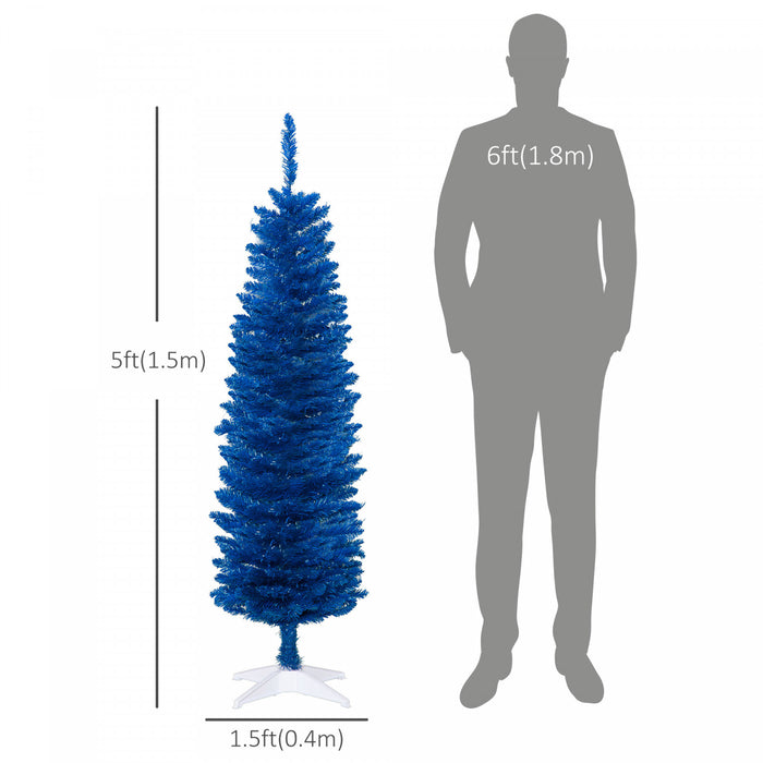 Homcom Sapin De Noel Artificiel Fin 5pi, Arbre De Noel, Bleu Profond