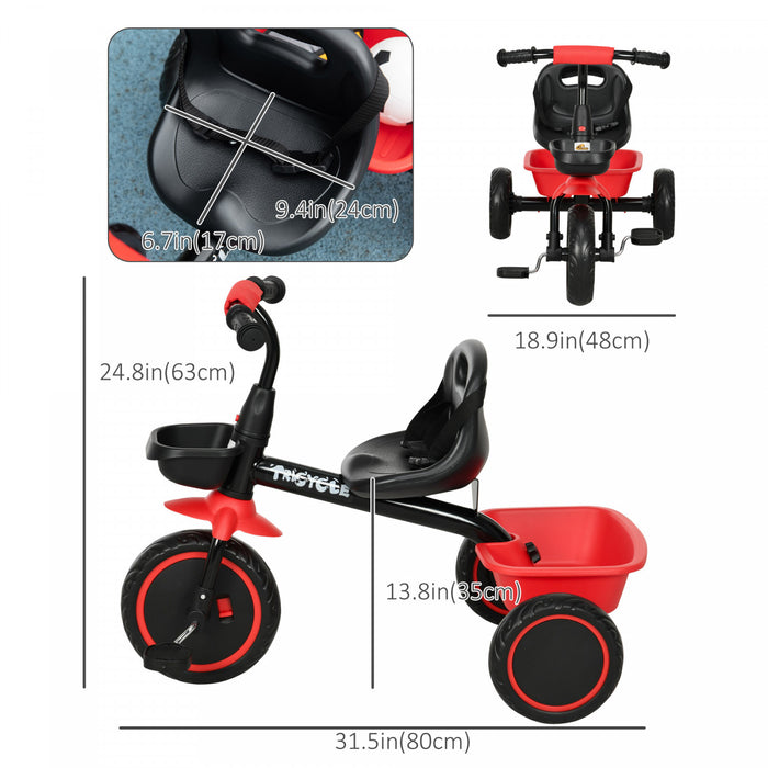 Qaba Tricycle Pour Tout-petits, Filles Et Garcons De 2 A 5 Ans, Velo Pour Enfant Avec Siege Reglable, Paniers De Rangement, Rouge