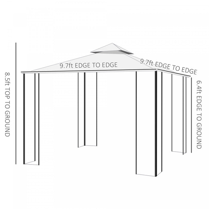 Outsunny 10 'x 10' Jardin Exterieur En Metal Tonnelle Patio Auvent Chapiteau Patio Tente De Fete Auvent Abri Toit Ventile Cadre Decoratif Creme