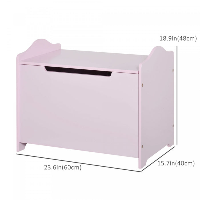 Qaba Coffre A Jouets En Bois Pour Enfants Avec Charniere Magnetique, Grand Espace De Rangement Et Poignee Rainuree, Rose