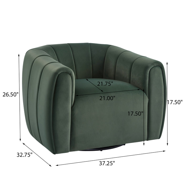 Vela Fauteuil Club Moderne en Velours Pivotant a Coque, Noir, Vert Olive