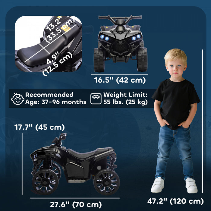 VTT 4 roues Qaba pour enfants, voiture electrique a batterie 6 V avec musique et phares LED pour garcons et filles de 3 a 8 ans, noir