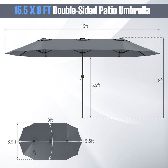 Costway Parasol de patio extra-large de 15,5 pieds avec lumieres solaires LED et 12 baleines robustes gris