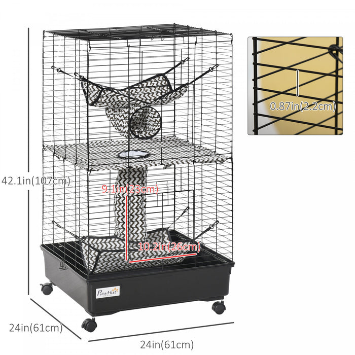 Pawhut Petit Animal Cage Habitat Maison De Jeu Pour Animaux De Compagnie Pour Furet Avec Roues Hamacs Tunnels Et 3 Portes Noir