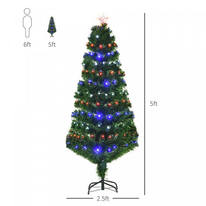 Homcom Arbre De Noel Artificiel A Fibre Optique Pre-illumine De 5 Pieds Avec 180 Lumieres Led Et Pointes De Branche