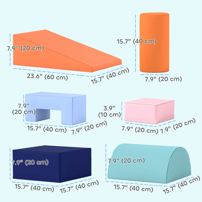 Qaba Jouets D'escalade Pour Tout-petits, 6 Pieces, Equipement De Jeu Doux Pour Enfants, Blocs D'escalade Pour Bebe Pour La Motricite, La Coordination Des Couleurs, Orange Et Bleu