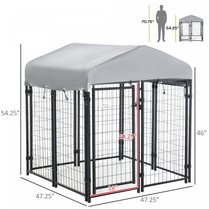 Pawhut 4' X 4' X 4.5' Grand Chenil Exterieur En Acier Avec Toit En Toile Oxford Resistant Aux Uv Et Serrure Securisee