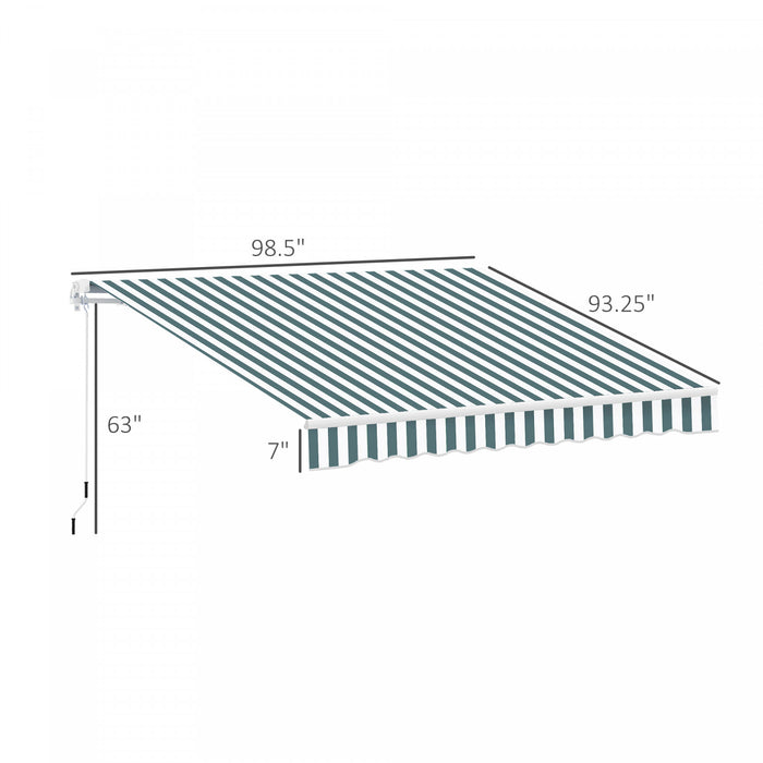 Outsunny 8'x7' Manuel Retractable Resistant A L'eau Pare-soleil Patio Auvent Abri D'auvent De Pont Exterieur (vert, Blanc)