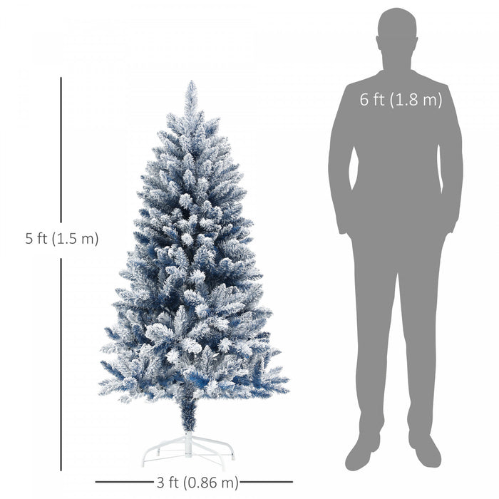 Homcom Arbre De Noel Artificiel De 5 Pi Avec Branches Floquees De Neige