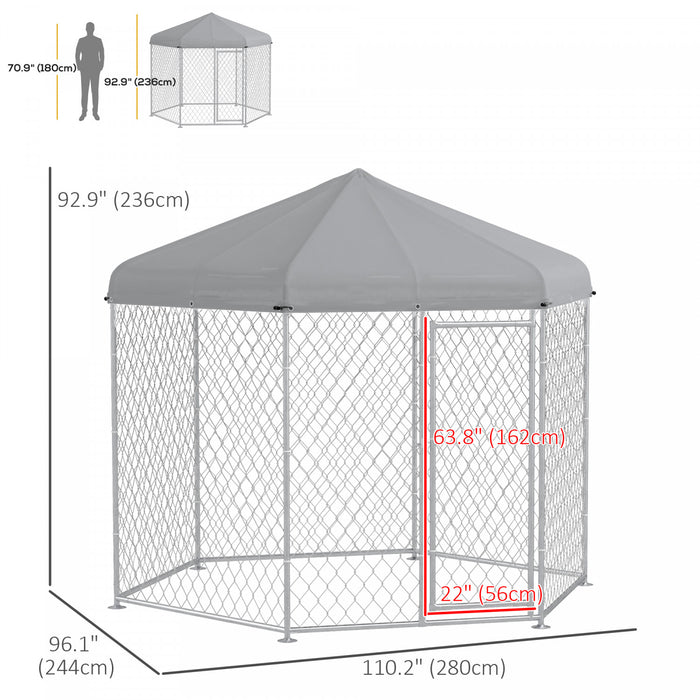 Pawhut Niche D'exterieur Pour Chien Avec Housse Impermeable Et Resistante Aux Uv Pour Chiens De Taille Moyenne Et Grande, 9.2' X 8' X 7.7', Argent