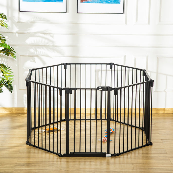 Pawhut Barriere De Securite Pour Animaux Pliable Extensible Modulable 8 Panneaux Avec Porte 190\"l X 0.75\"l X 30\"h Acier Noir