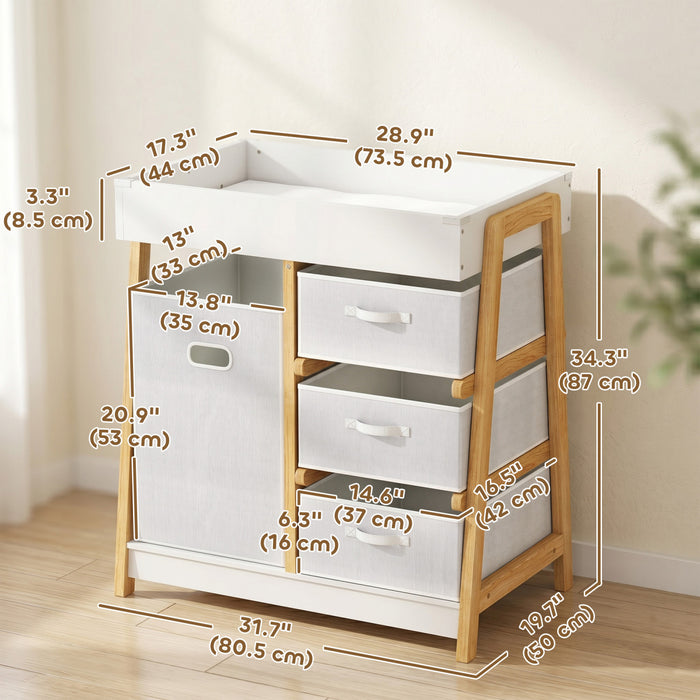 Qaba Table a Langer Bebe avec Matelas Impermeable, 3 Tiroirs et Grand Panier