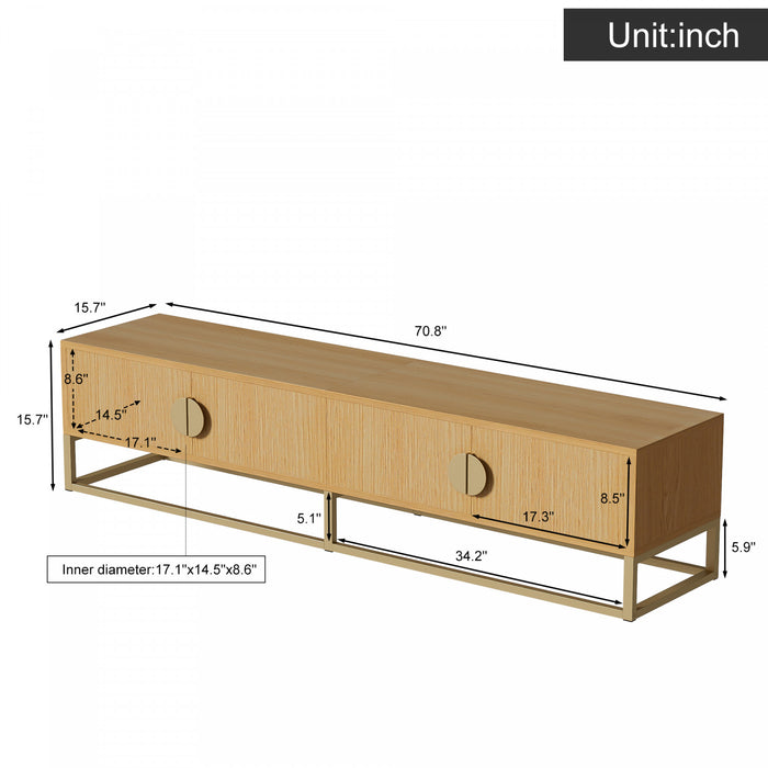 Aspect Meuble TV Moderne 70.8 po avec Finition Bois Graine et Charnieres a Fermeture Amortie, Naturel