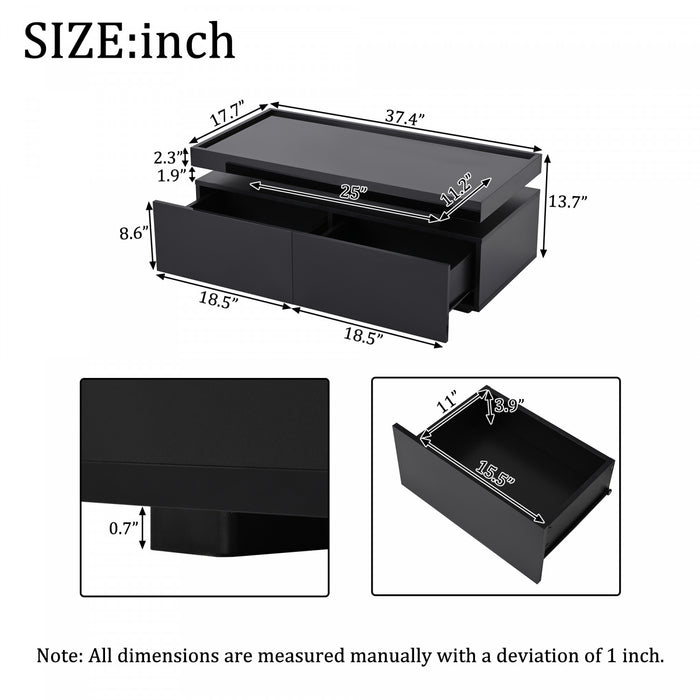 Aiden table basse LED – table basse avec tiroirs de rangement et eclairage controle par application, noir