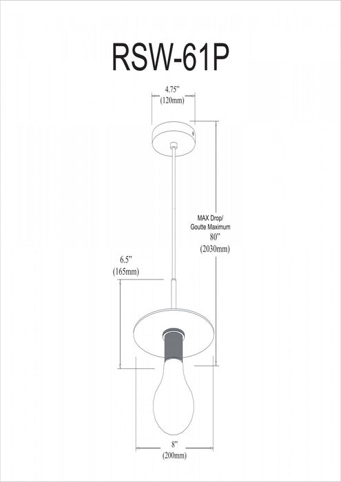 Luminaire suspendu moyen Roswell de Dainolite avec fini laiton vieilli et 1 ampoule