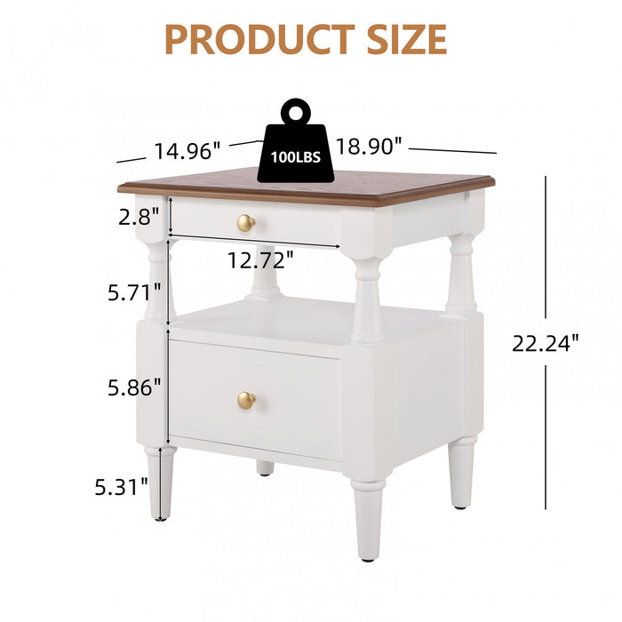 Aspen Lot de 2 Tables de Nuit avec Tiroirs et Etageres Ouvertes, Blanc Lait