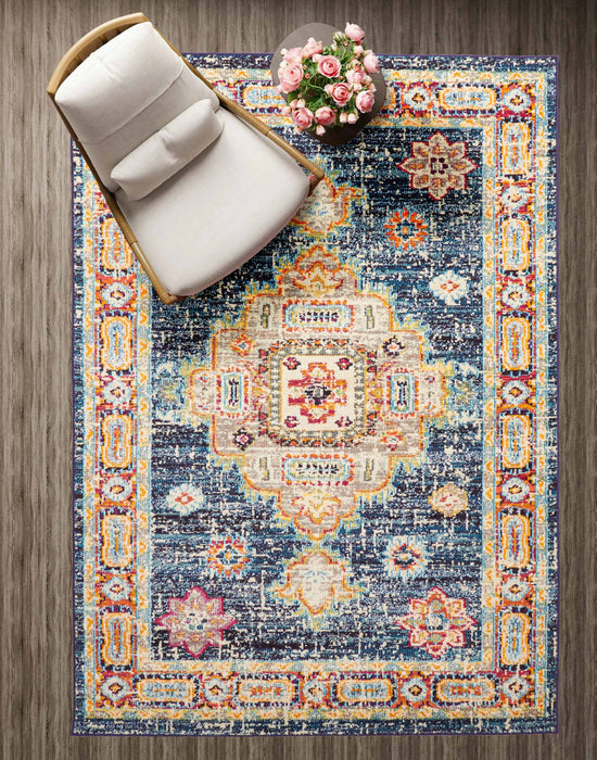Tapis Traditionnel Lotus 8'0\" x 10'0\" en Bleu marin
