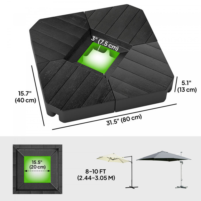 Outsunny Lot de 4 poids de base de parasol 132 lb eau ou 176 lb sable, noir