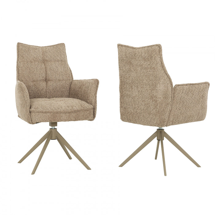 Fauteuil de salle a manger pivotant Elowen rembourre taupe (ens. de 2)