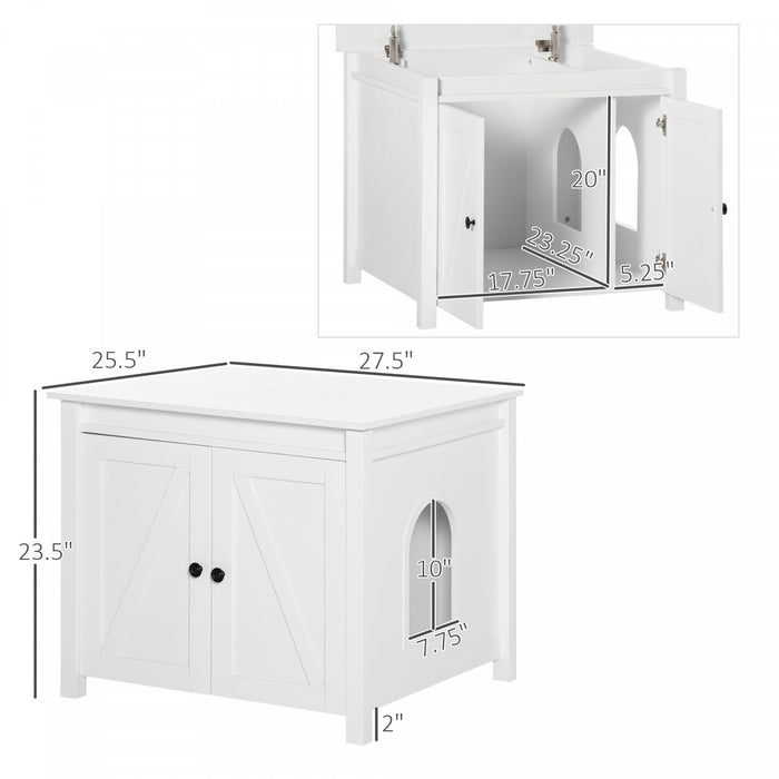 Pawhut Boite A Litiere Pour Chat Avec Dessus Ouvrable, Table D'appoint Pour Le Rangement De La Toilette Du Chat Avec Deux Portes, Poignees En Alliage De Zinc, Pour L'interieur, Blanc