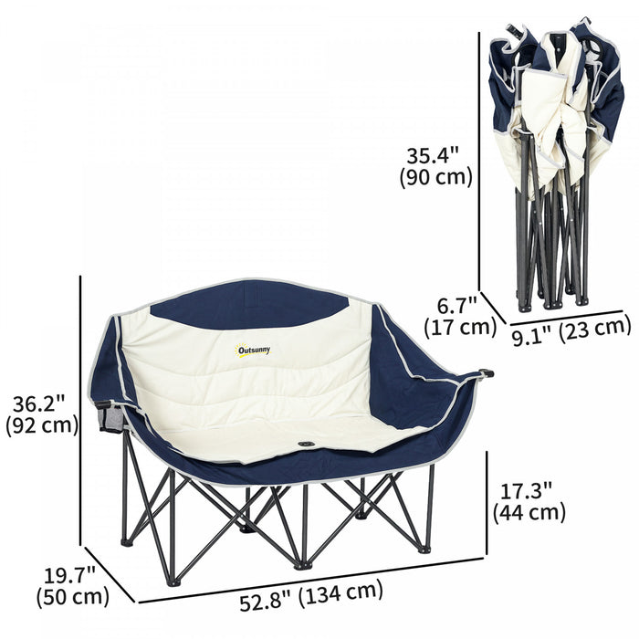 Chaise De Camping Double Outsunny, Chaise De Camping Rembourree Bleu Marine