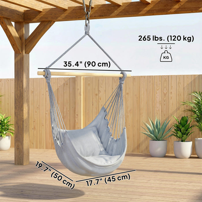Chaise Hamac Outsunny, Fauteuil Suspendu en Macrame, Gris