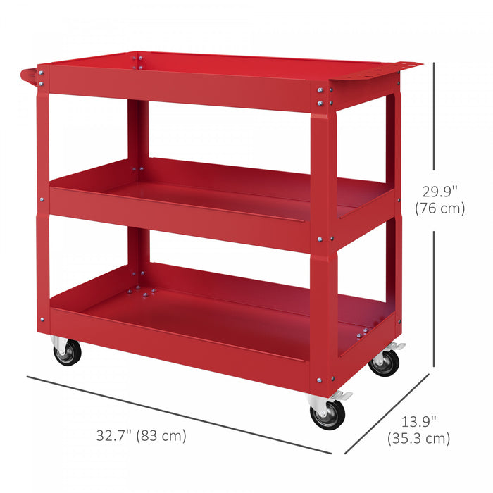 Durhand Chariot A Outils Roulant A 3 Niveaux, Capacite De 330 Lb, Rouge