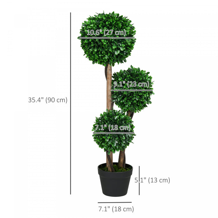 HOMCOM Arbre Artificiel de 3pi, Trois Boules de Buis