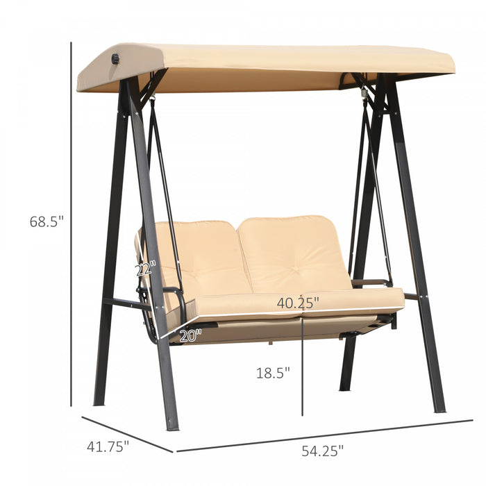 Outsunny 2 Places Couverte Balancoire D'exterieur Chaise Longue Hamac Banc Avec Coussin Inclinable Auvent