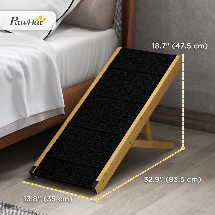 Pawhut Rampe Pour Chien, Rampe En Bois De 33 Pouces Pour Lit Et Canape, Rampe Pliable Pour Chien Avec 4 Niveaux De Hauteur Ajustable Pour Petits Et Moyens Chiens, Bois Naturel