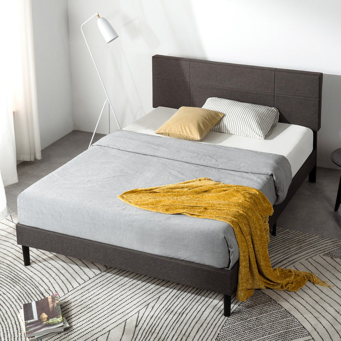 Denna lit plateforme rembourré avec tête de lit gris foncé - Double