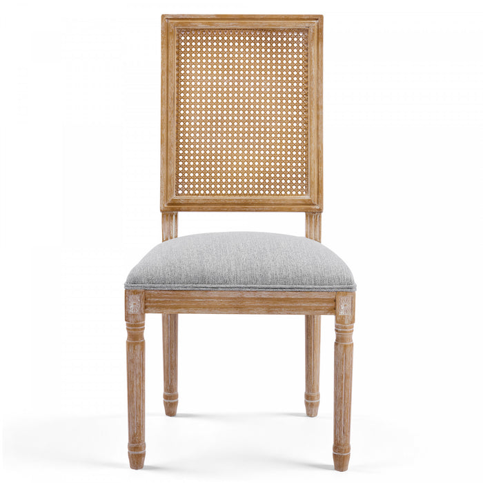 Oliver lot de 2 chaises de salle a manger en bois massif (hevea) avec assise rembourree, dossier en cannage et pieds canneles, gris