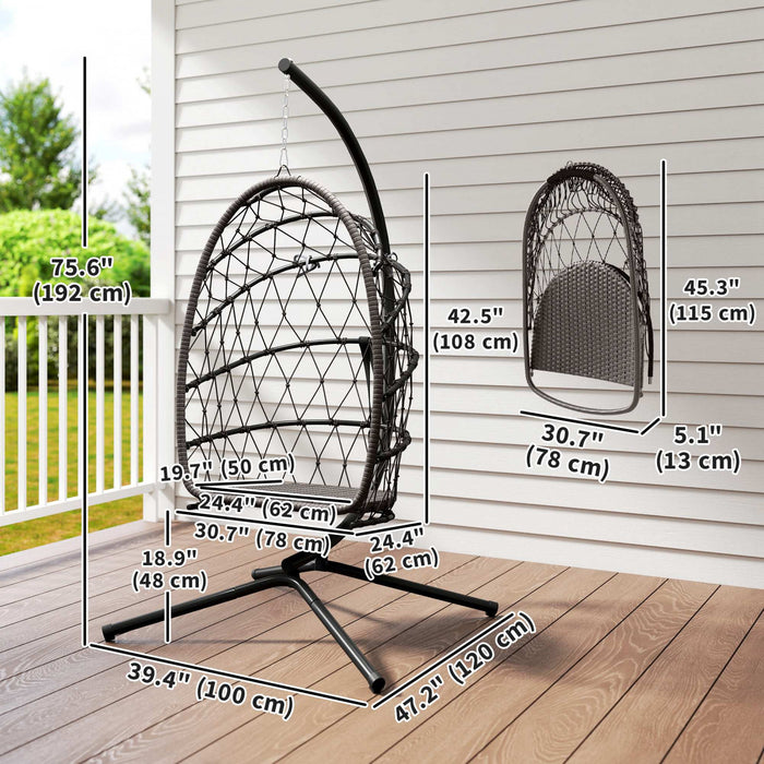 Fauteuil suspendu Outsunny avec support, fauteuil pliable, marron