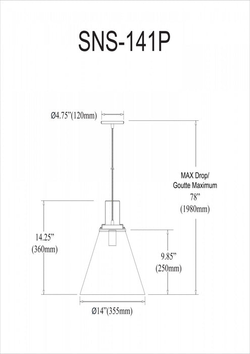 Luminaire suspendu Sonus de Dainolite avec fini bleu cobalt, touches laiton vieilli et 1 ampoule